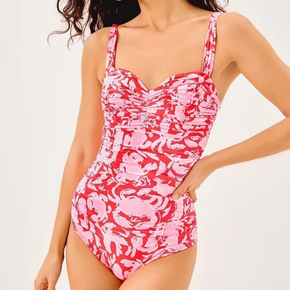 Lilly Pulitzer Solaria One Piece Swimsuit Cane Coral Crab Collab Pink 8 017487